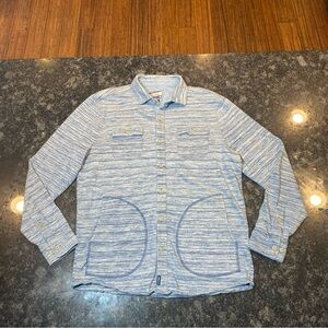 Johnnie-O Shacket Shirt Jacket Mens Medium Blue Button Up Pockets Stretch Thick